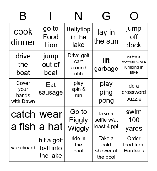 Lake Gaston Bingo Card