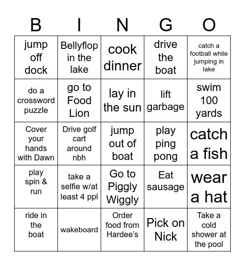 Lake Gaston Bingo Card