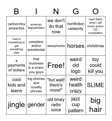 'mercials Bingo Card