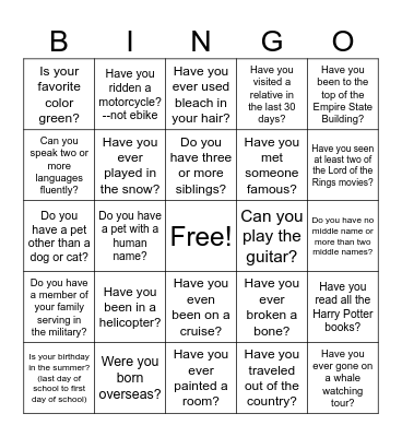 Ice Breaker Bingo Card