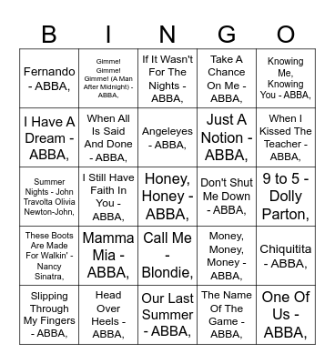 MUMBOS BINGO: ABBA Bingo Card