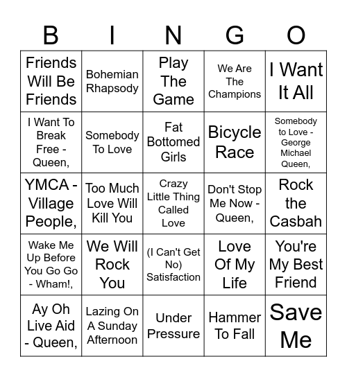 MUMBOS BINGO: QUEEN Bingo Card