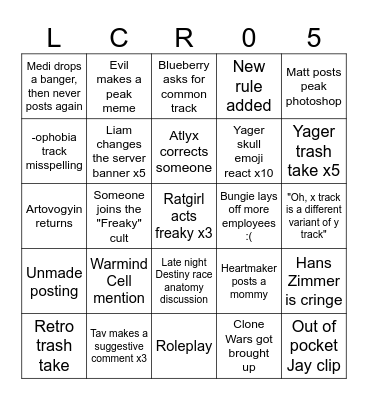 LCR BINGO 5 Bingo Card