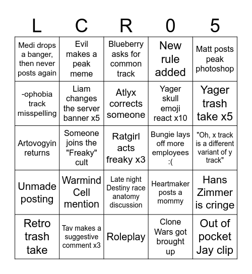 LCR BINGO 5 Bingo Card