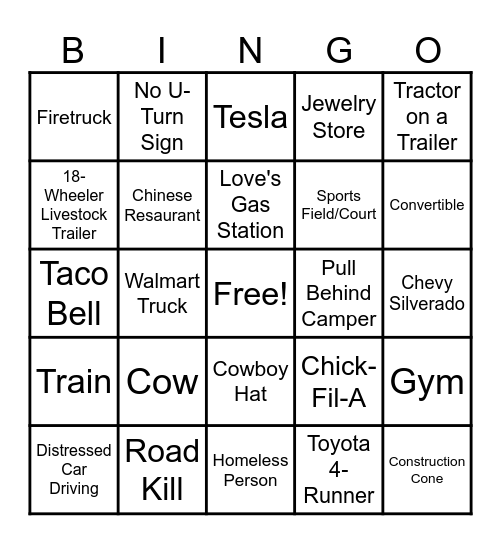 Alabama to Texas Bingo Card