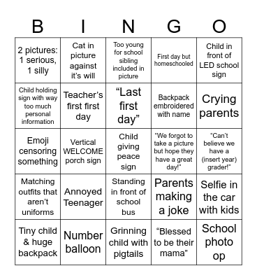 First Day of School Posts Bingo Card