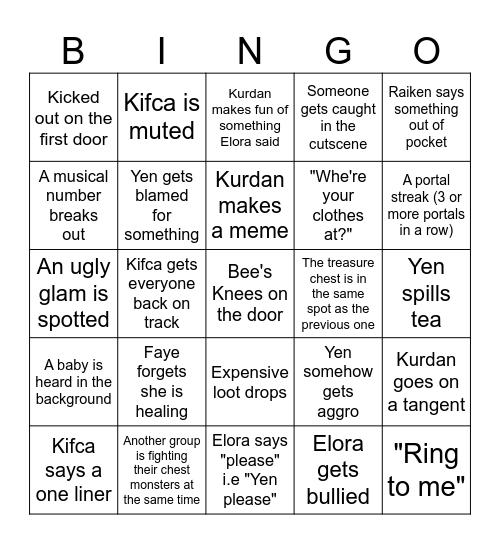 Treasure Map Bingo Card