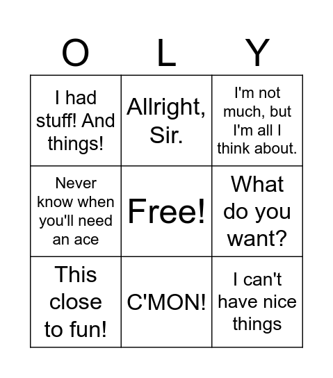 Oly Bingo Card