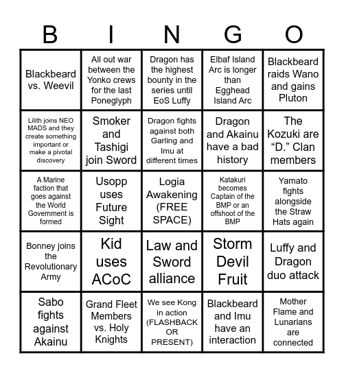 OP FINAL SAGA LETS GOOO Bingo Card