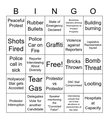 DNC Bingo Card