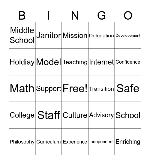 Welcome Back!  Bingo Card