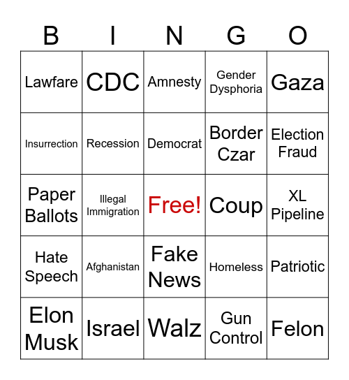 1st Presidential Debate - 8/10/2024 Bingo Card