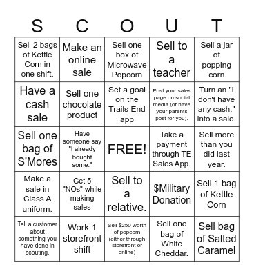 Pack 189 Popcorn Bingo! Bingo Card