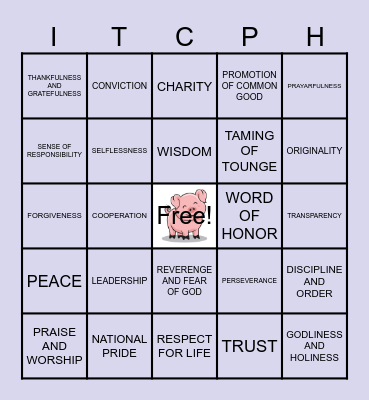 WEEKLY VALUE FOCUS Bingo Card