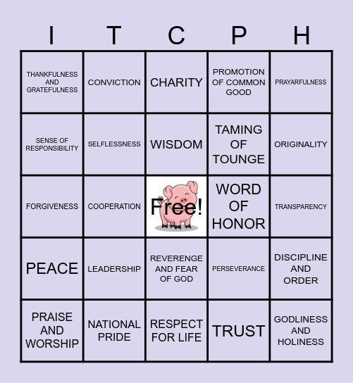 WEEKLY VALUE FOCUS Bingo Card