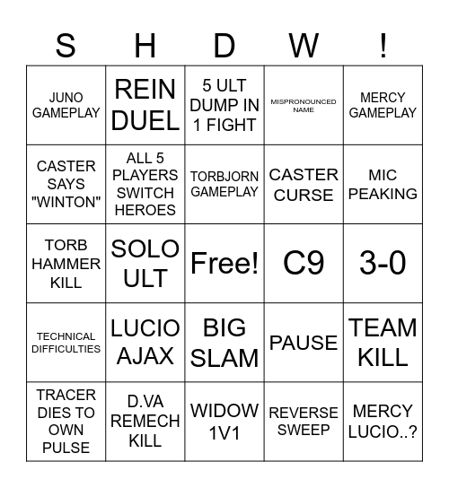 SHDW STREAM BINGO Card