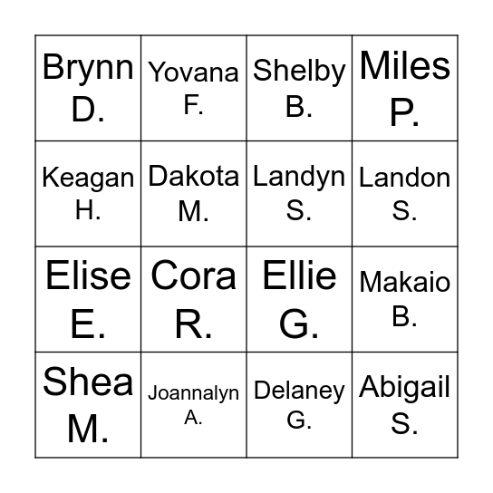 Period 10 Choir Bingo Card