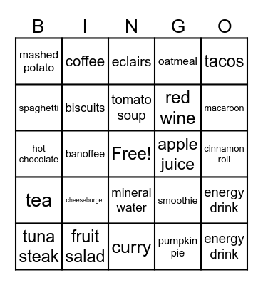 Food & Beverage Bingo Card