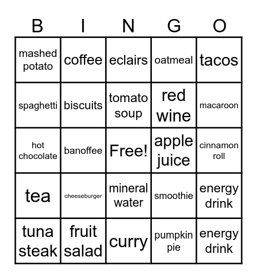 Food & Beverage Bingo Card