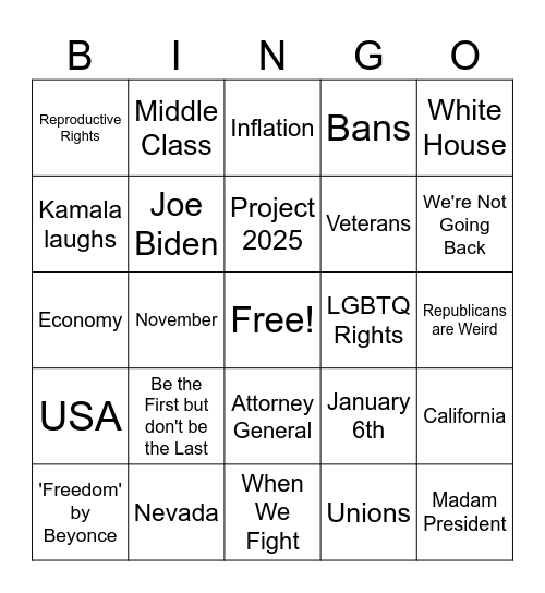 DNC Watch Party Bingo Card