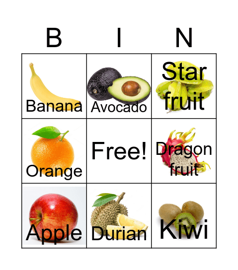 Fruits Bingo Card