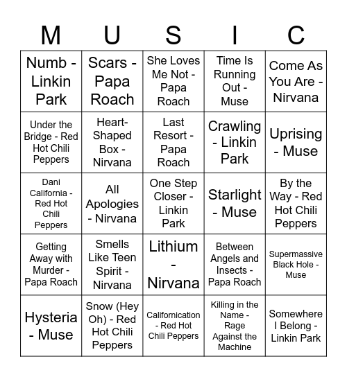 ALTERNATIVE Bingo Card