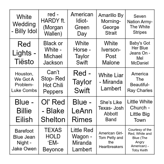 Red, White, and Blue Bingo Card