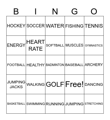 Being Active Bingo Card