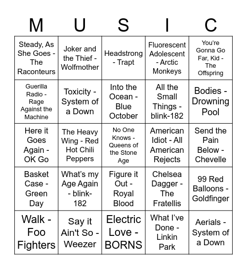 ALTERNATIVE Bingo Card