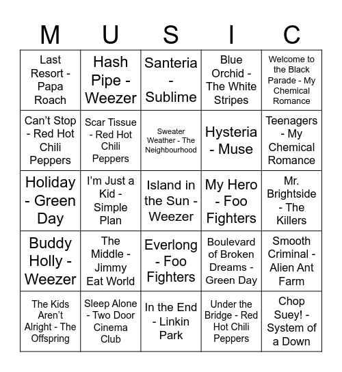 ALTERNATIVE Bingo Card