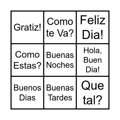 Greetings/Saludos Bingo Card