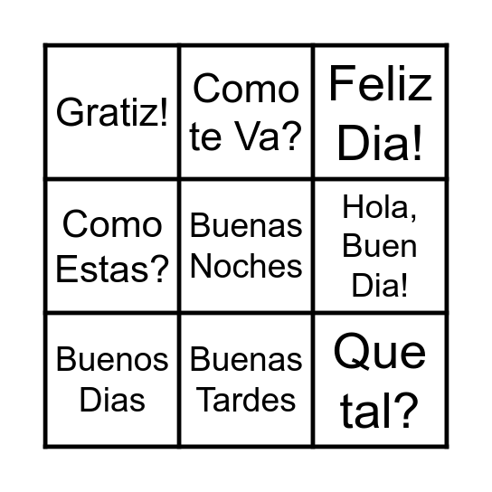 Greetings/Saludos Bingo Card