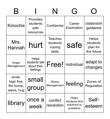 School Counseling BINGO Card