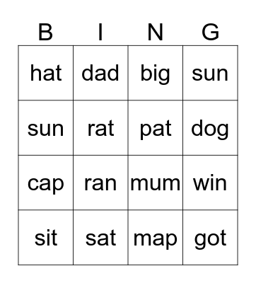 Jolly Phonics Bingo Card