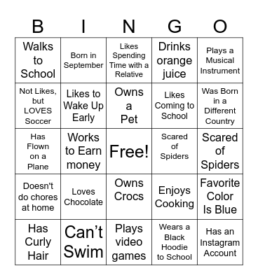 Get To Know You Bingo Card