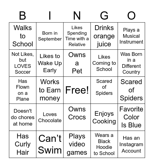 Get To Know You Bingo Card