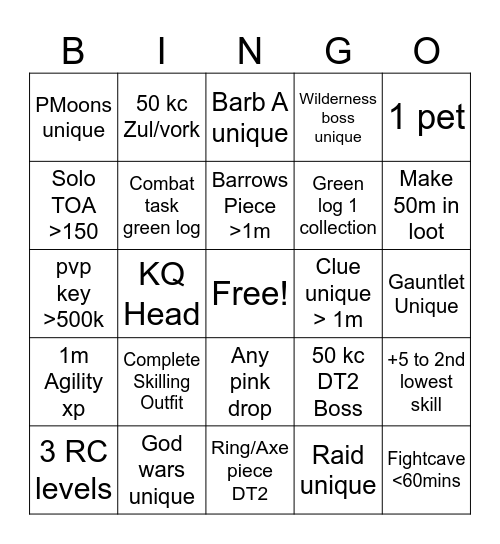 OSRS Bingo Card