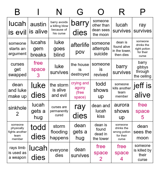 igd finale chapter bingorp Bingo Card