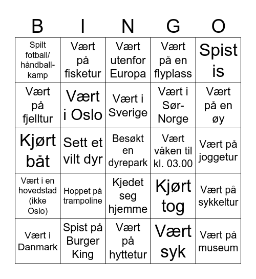 Sommerferie. Finn en som... Bingo Card