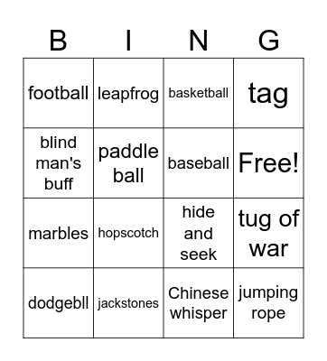 GAMES Bingo Card