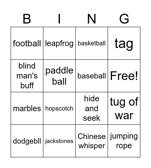 GAMES Bingo Card