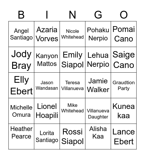 Friend Bingo Card