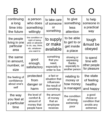 P2_U1_Vocabulary Bingo Card