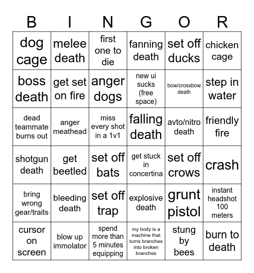 hunt bingor Bingo Card