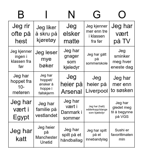 Oppstartsbingo for VGS Bingo Card