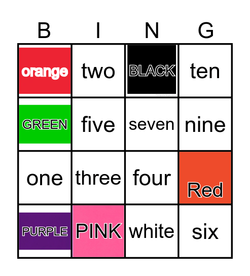 COLOURS AND NUMBERS Bingo Card