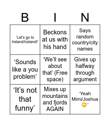 Reuben Bingo Card