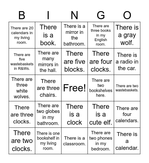 There is/There are Bingo Card