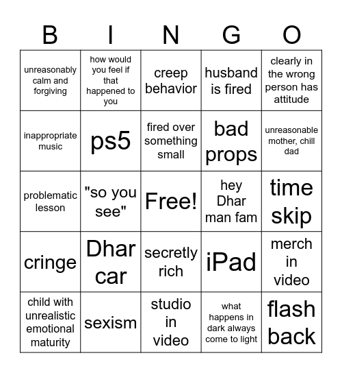 Dhar man bingo Card