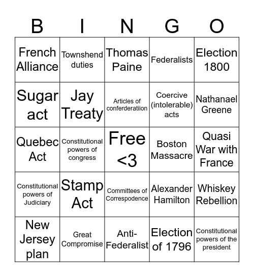 History 11 Bingo Card